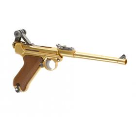 SET !!! Softair - Pistol - WE - P08 8 Inch Full Metal GBB gold - from 18, over 0,5 Joule