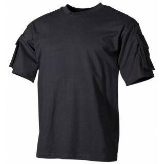 US T-shirt, half sleeve, black,with sleeve pockets