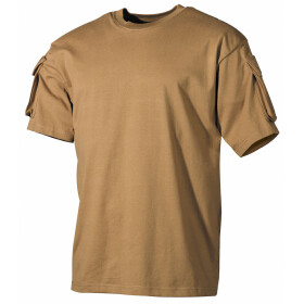US T-shirt, half sleeve, coyote,with sleeve pockets