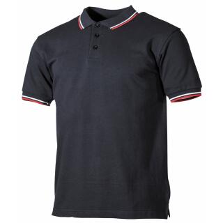 Poloshirt, schwarz, rot-weißeStreifen, mit Knopfleiste