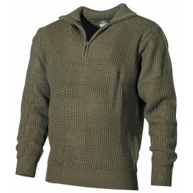 Pullover, "Troyer",oliv, mit Reißverschluss